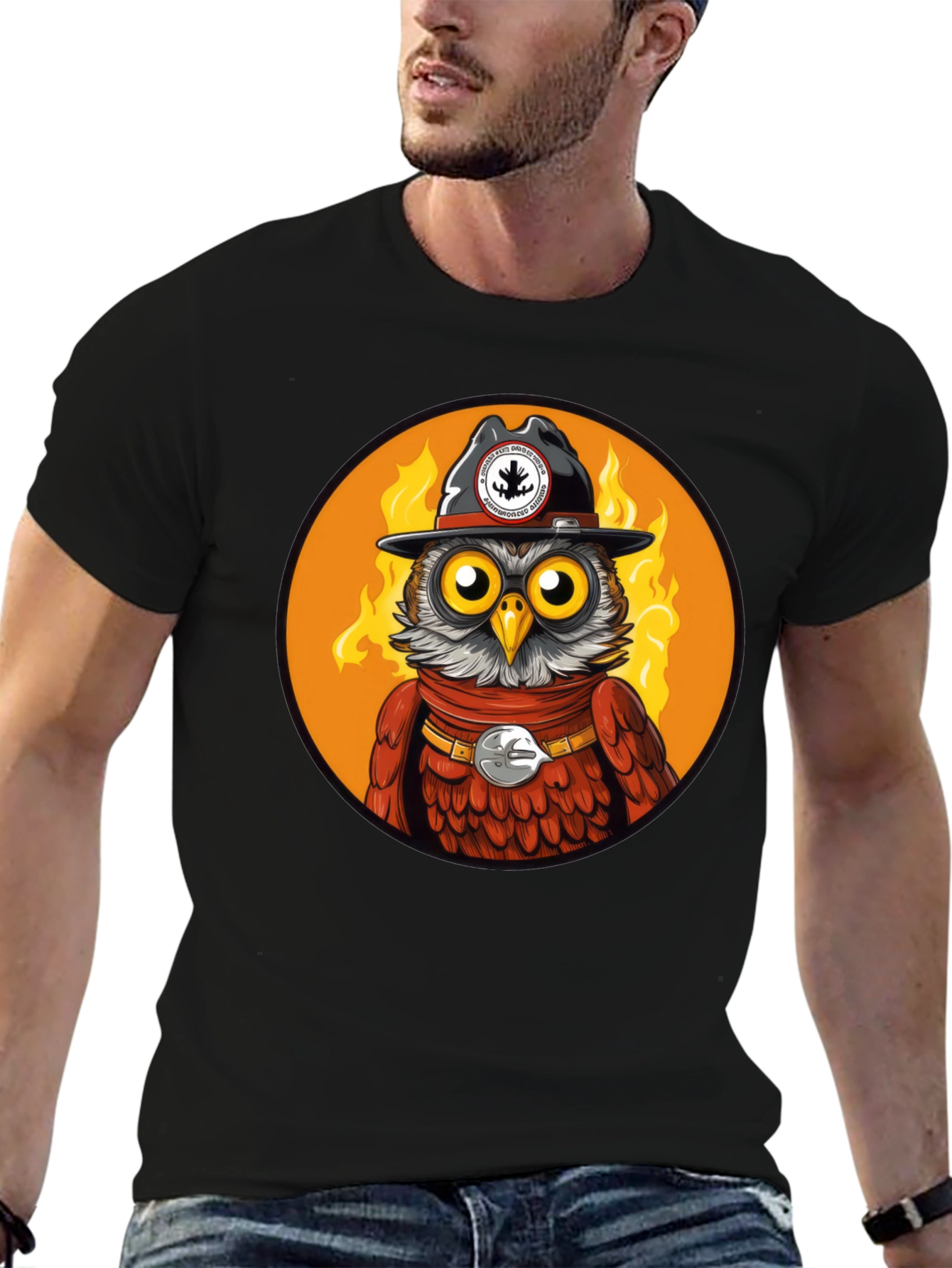 Owl Sheriff T-Shirt - Black Cotton Graphic Tee