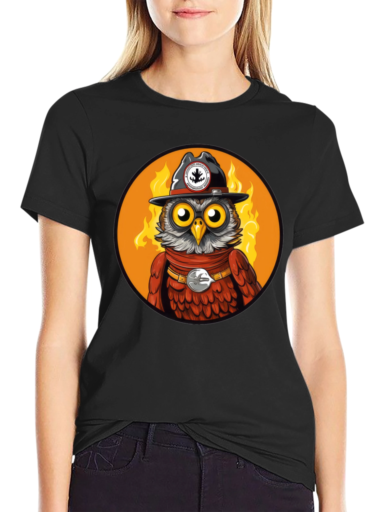 Owl Sheriff T-Shirt - Black Cotton Graphic Tee