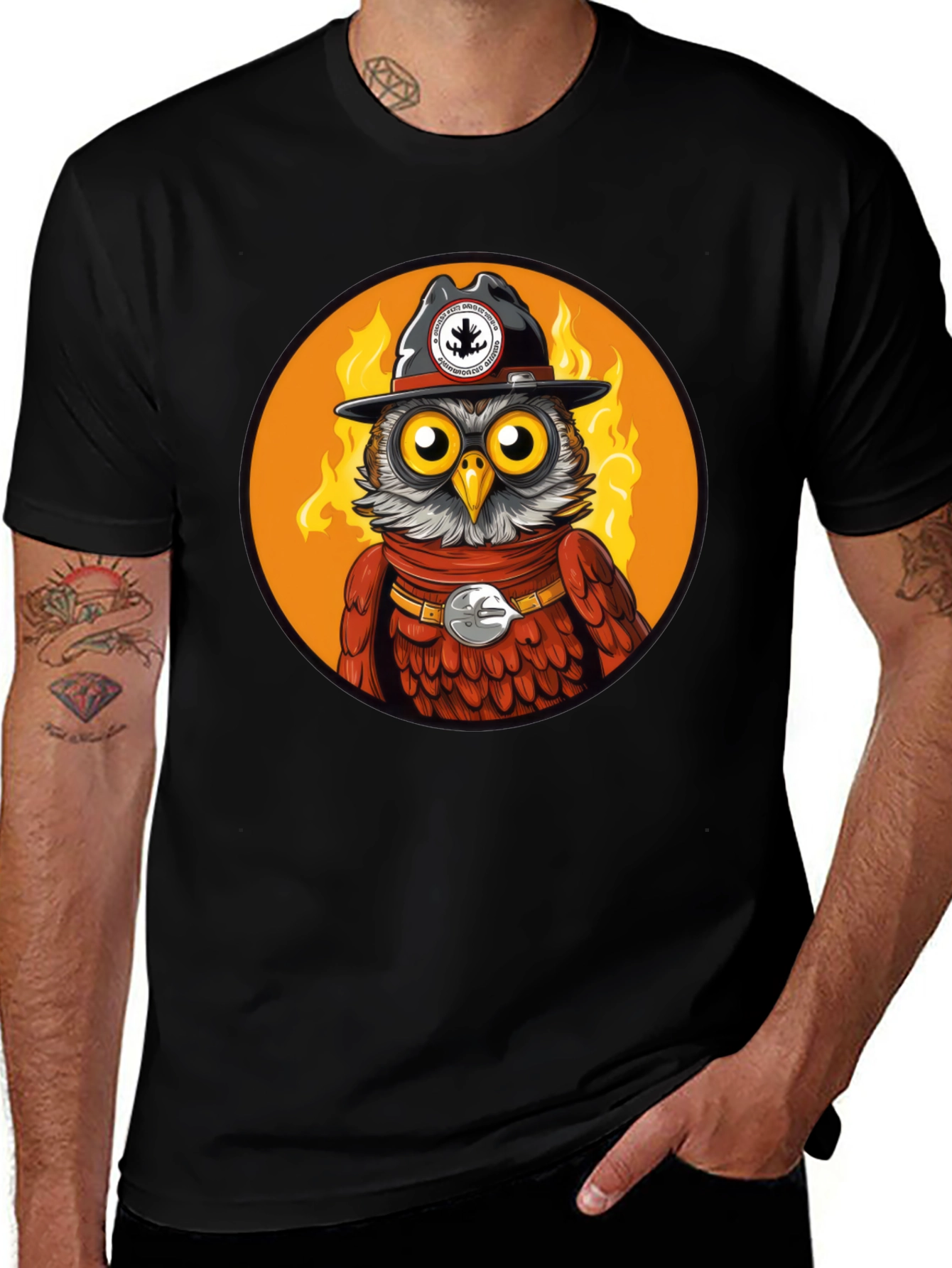 Owl Sheriff T-Shirt - Black Cotton Graphic Tee