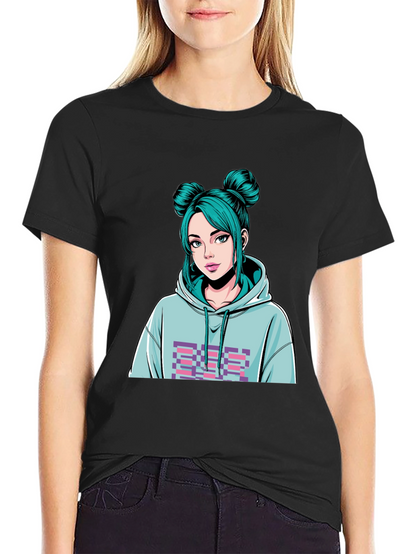 Anime Girl Graphic Black T-Shirt