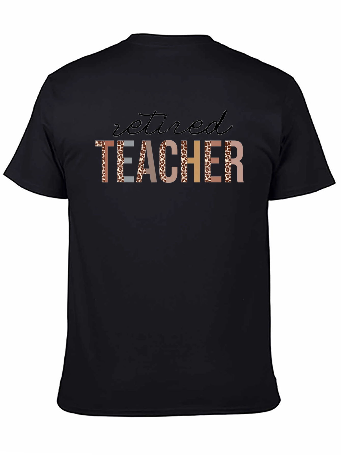 Retired Teacher Leopard Print T-Shirt - Black