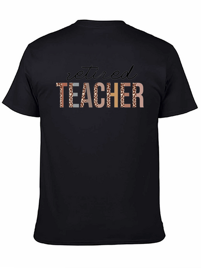 Retired Teacher Leopard Print T-Shirt - Black