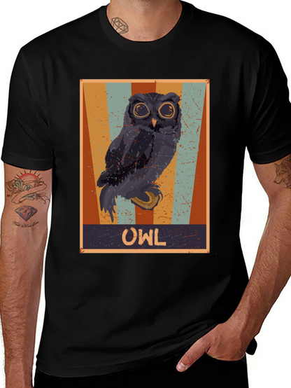 Retro Owl Graphic Print Black T-Shirt