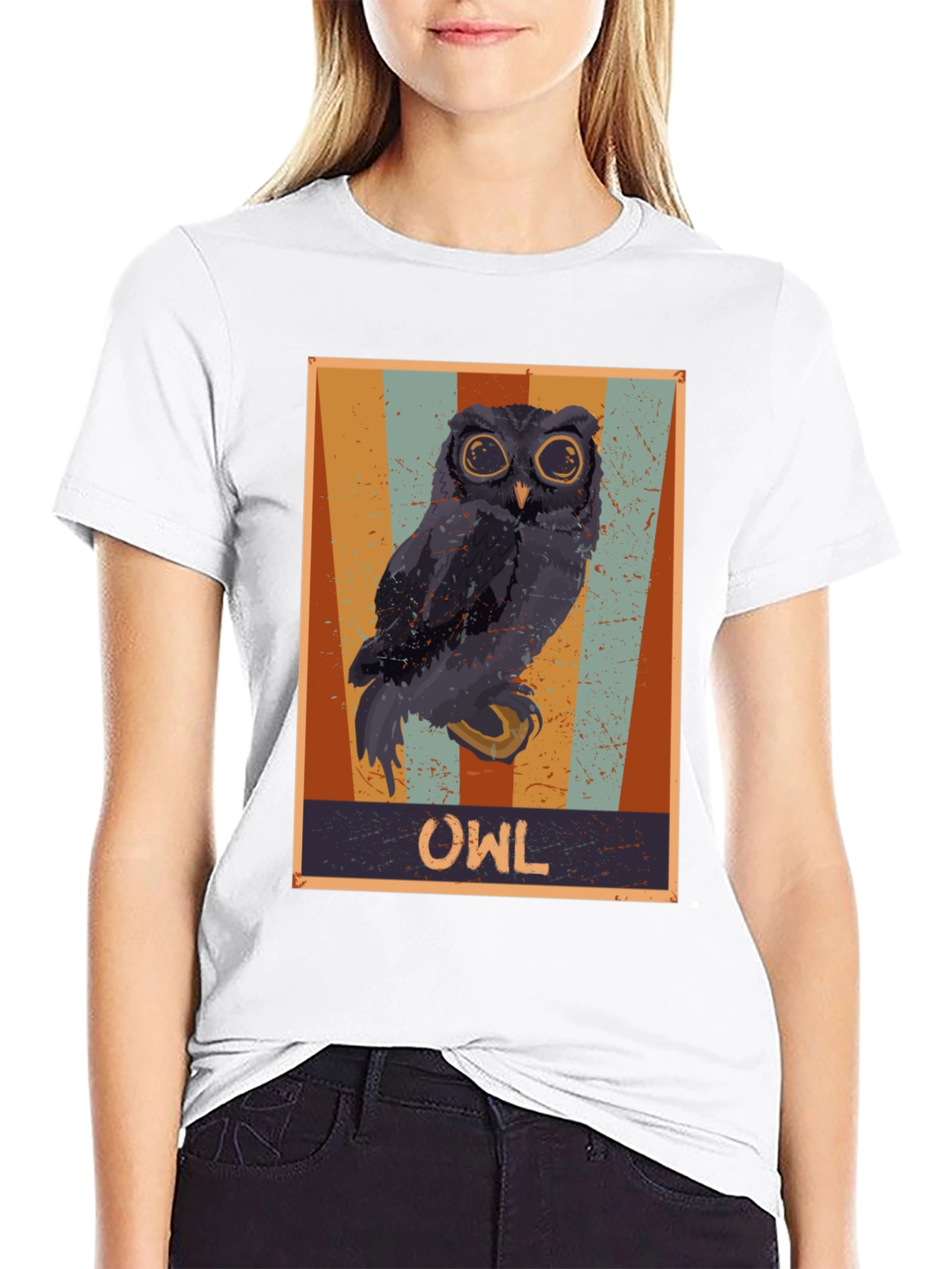 Retro Owl Graphic Print Black T-Shirt