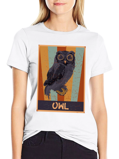 Retro Owl Graphic Print Black T-Shirt