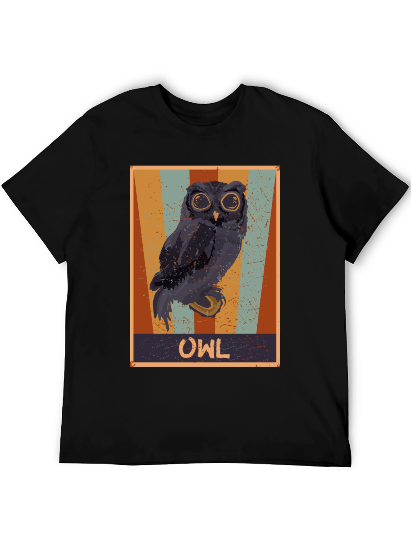 Retro Owl Graphic Print Black T-Shirt