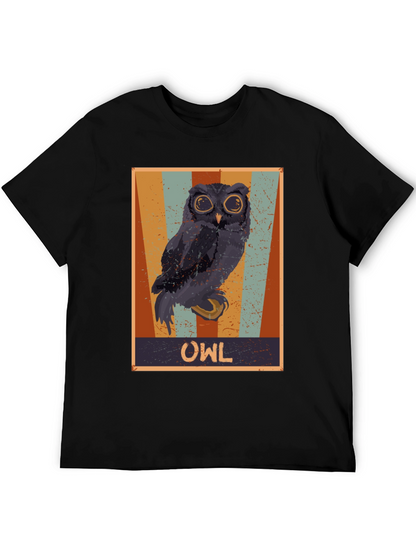 Retro Owl Graphic Print Black T-Shirt