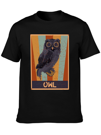 Retro Owl Graphic Print Black T-Shirt
