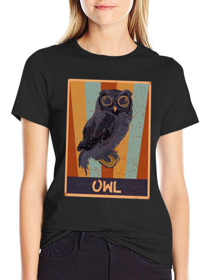 Retro Owl Graphic Print Black T-Shirt