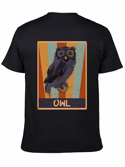 Retro Owl Graphic Print Black T-Shirt