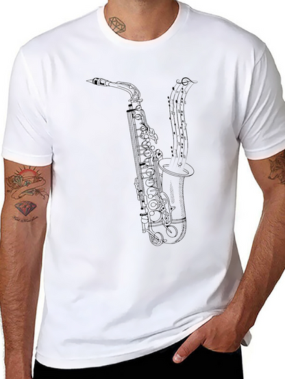 Saxophone Music Notes Graphic T-Shirt - Black
