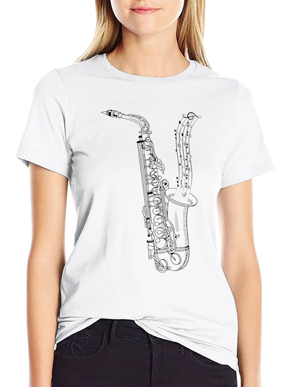 Saxophone Music Notes Graphic T-Shirt - Black