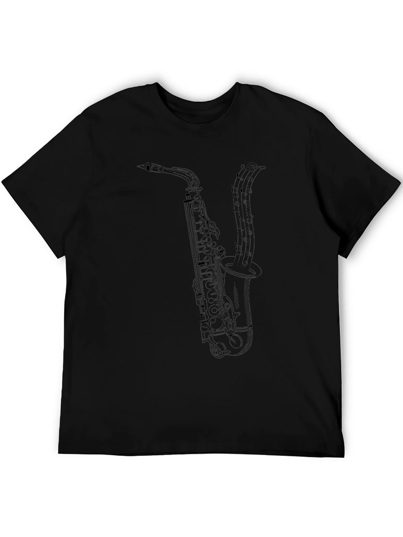 Saxophone Music Notes Graphic T-Shirt - Black