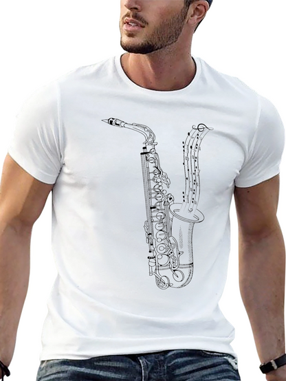 Saxophone Music Notes Graphic T-Shirt - Black