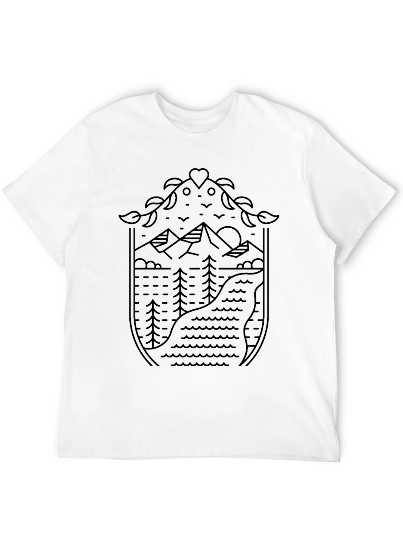 Nature Line Art Graphic Tee - Black