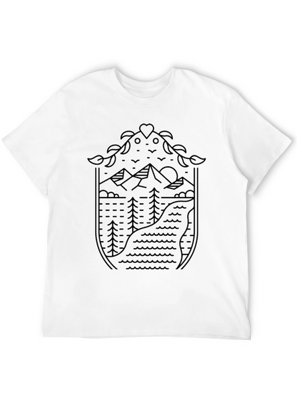 Nature Line Art Graphic Tee - Black