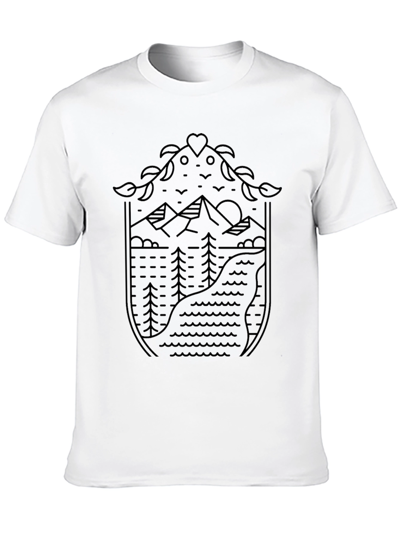 Nature Line Art Graphic Tee - Black