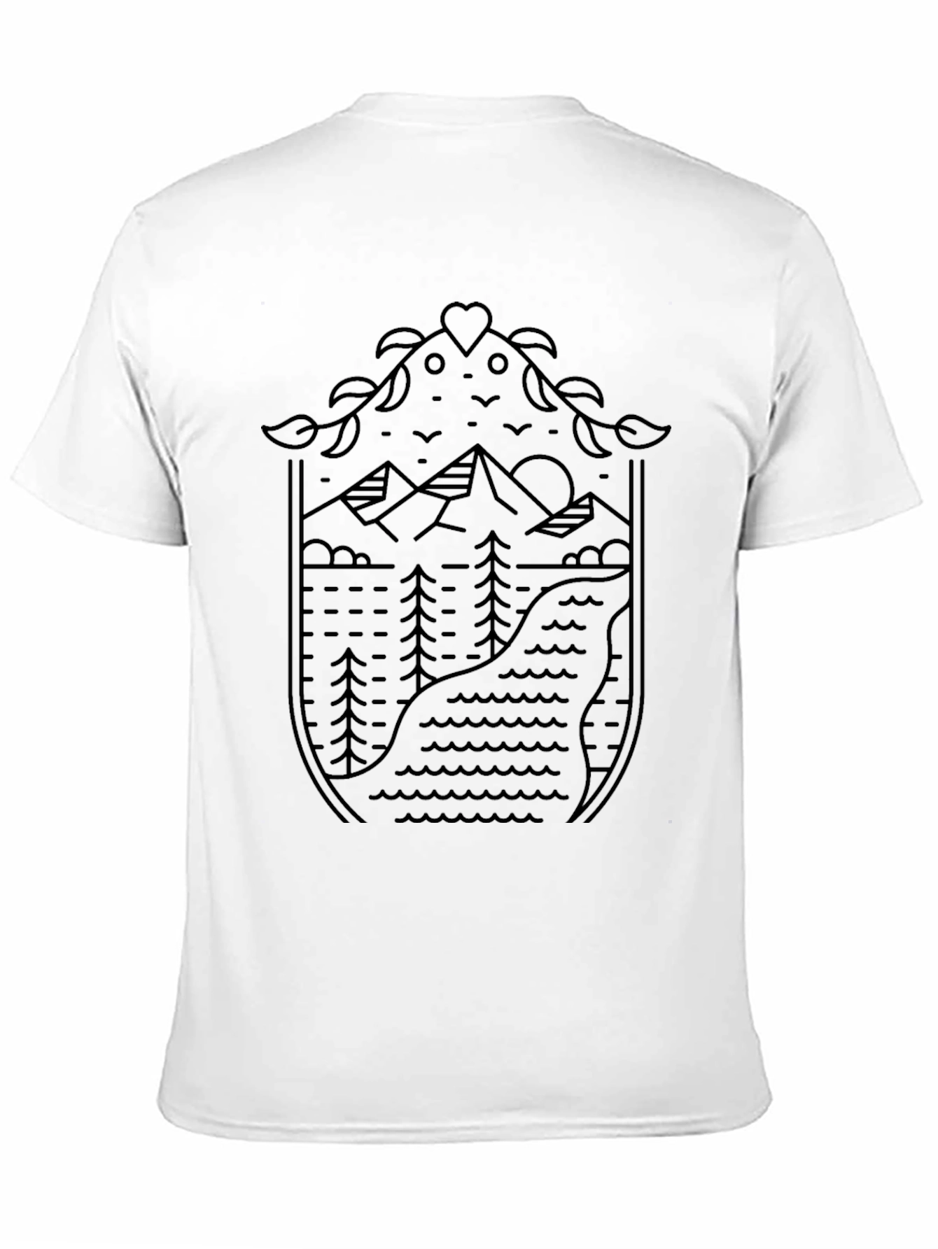 Nature Line Art Graphic Tee - Black