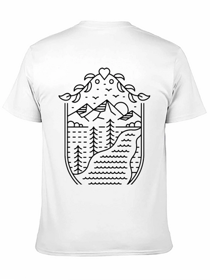 Nature Line Art Graphic Tee - Black