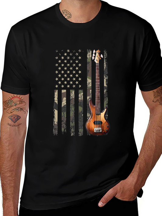 Camo American Flag Guitar T-Shirt