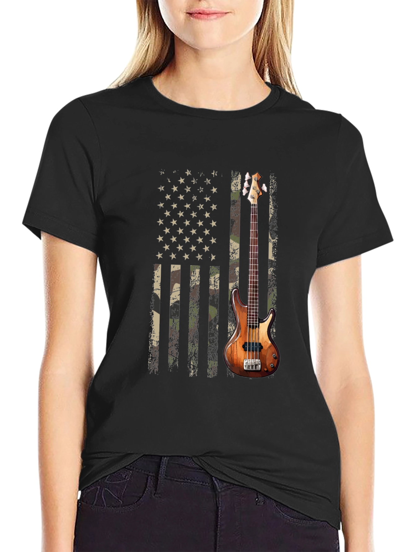 Camo American Flag Guitar T-Shirt