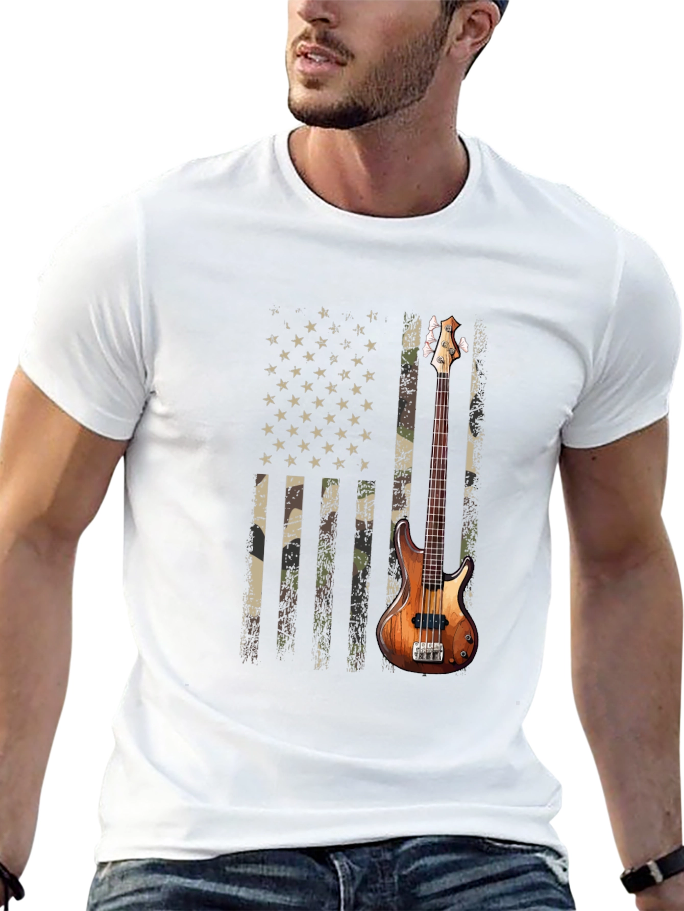 Camo American Flag Guitar T-Shirt