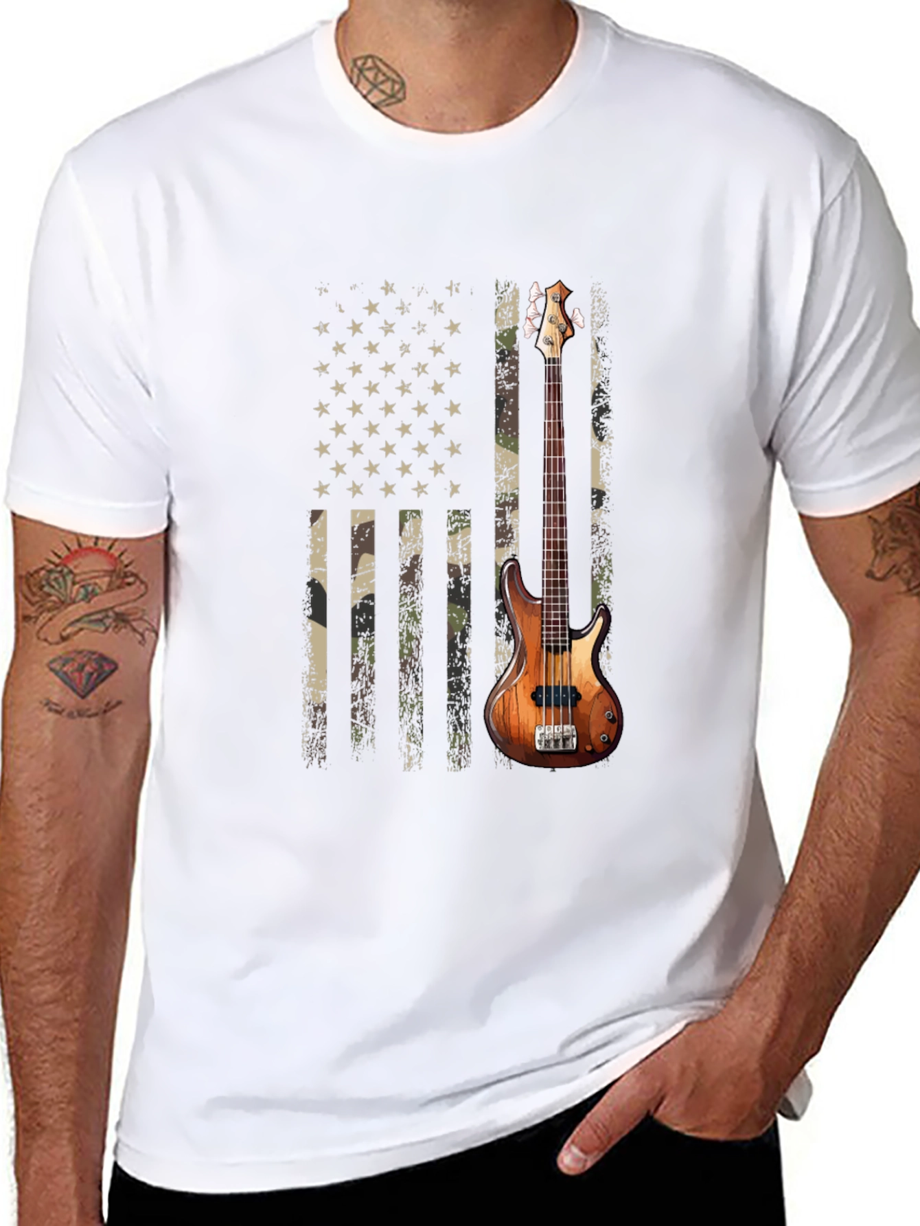 Camo American Flag Guitar T-Shirt
