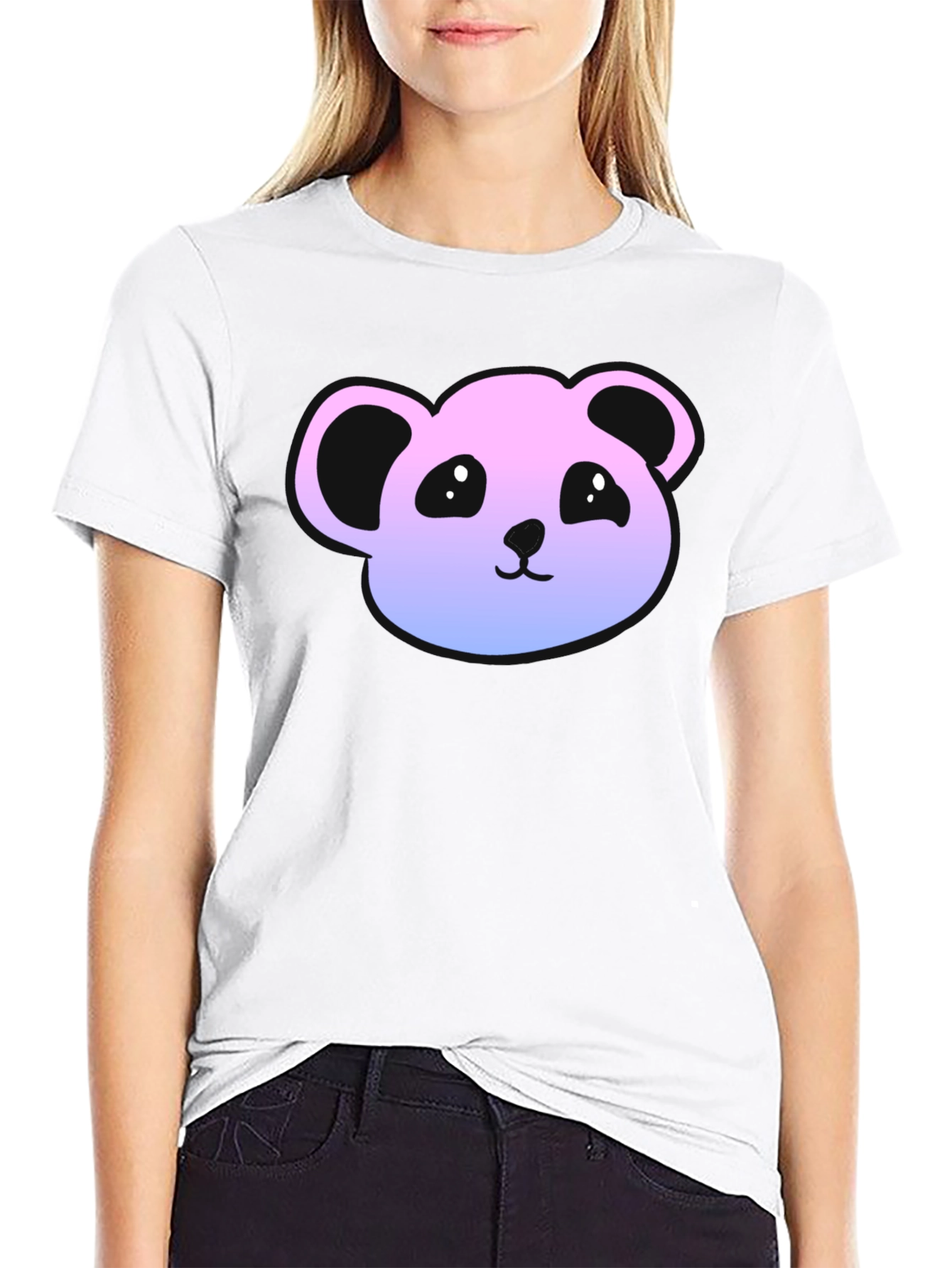 Cute Panda Gradient T-Shirt - Casual Black Tee