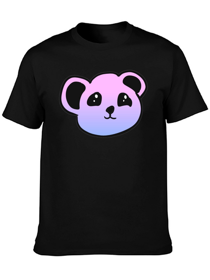 Cute Panda Gradient T-Shirt - Casual Black Tee