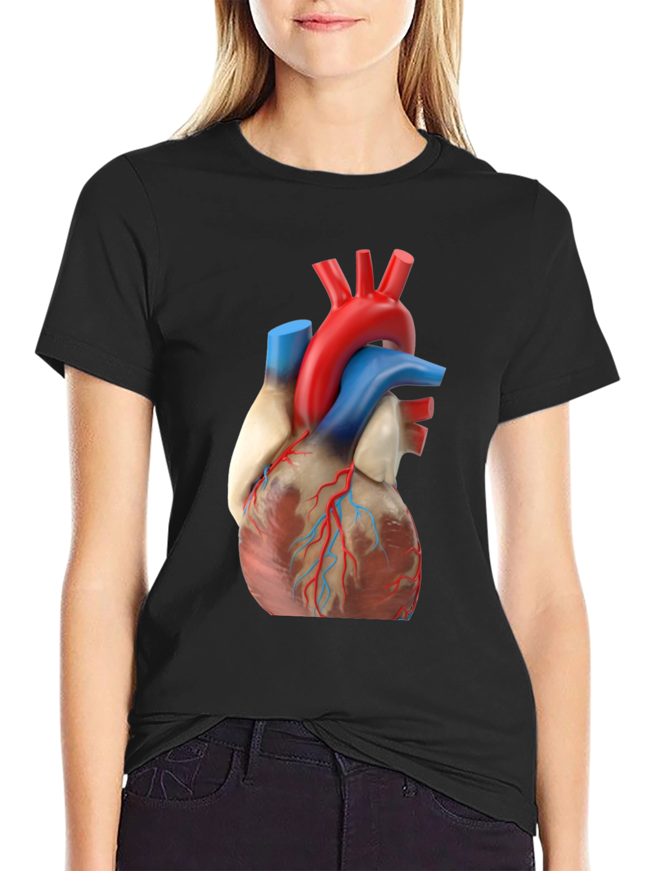 Anatomical Heart Graphic Tee - Black Cotton Shirt