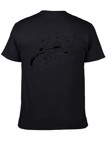 Black Tee with Artistic Floral Swirl Design