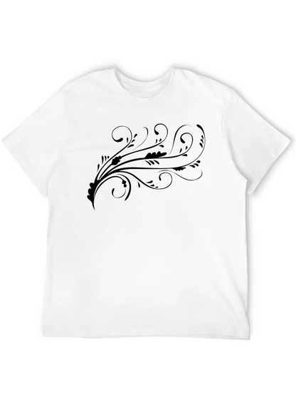 Black Tee with Artistic Floral Swirl Design