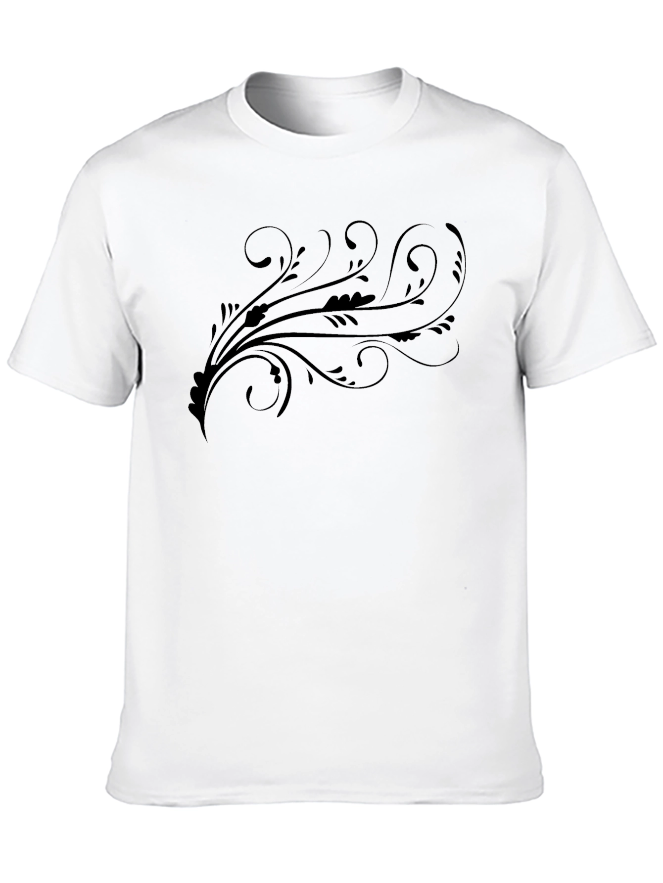 Black Tee with Artistic Floral Swirl Design