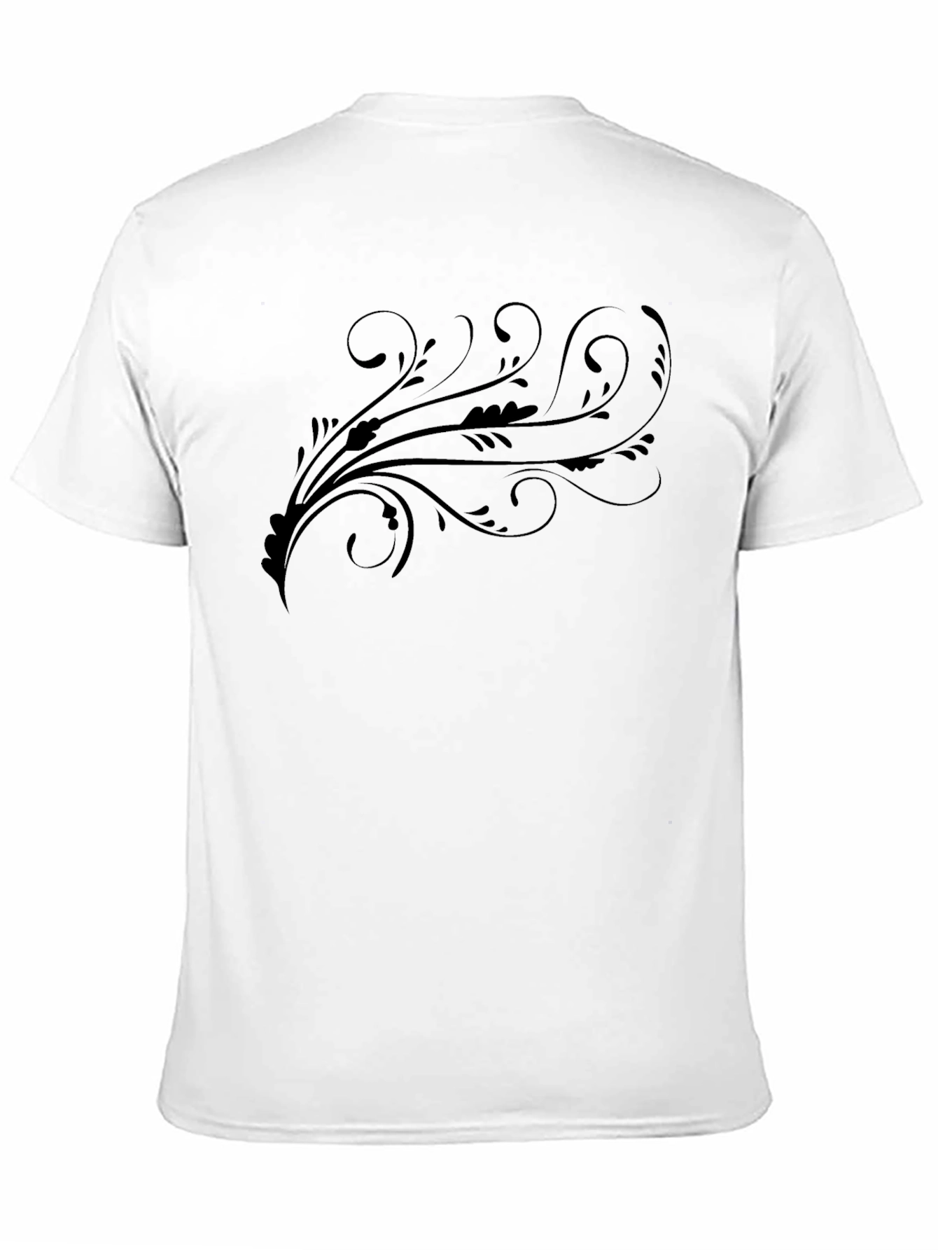 Black Tee with Artistic Floral Swirl Design