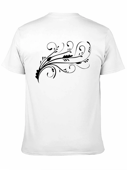 Black Tee with Artistic Floral Swirl Design