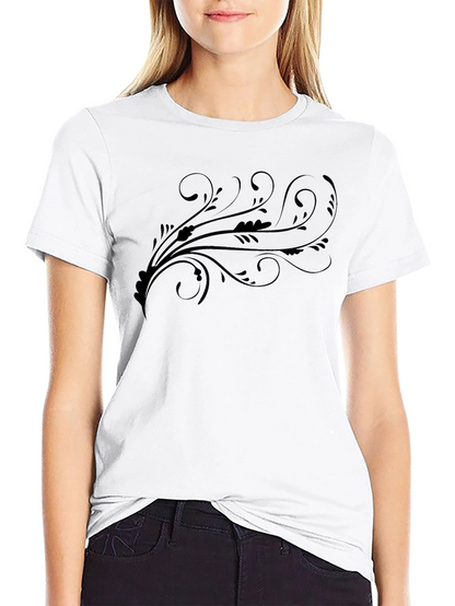 Black Tee with Artistic Floral Swirl Design