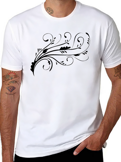 Black Tee with Artistic Floral Swirl Design