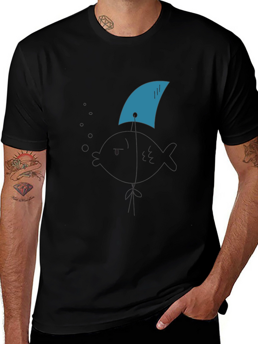 Shark Fin Tee - Black Cotton Graphic T-Shirt