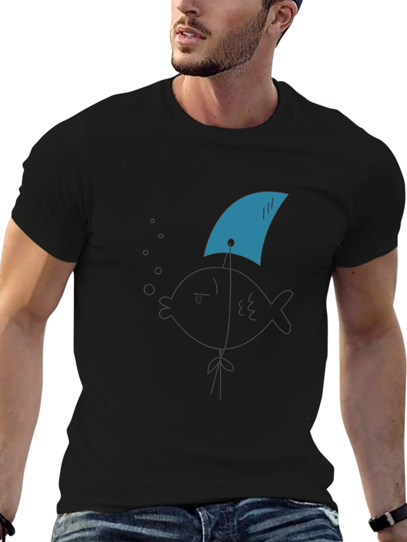 Shark Fin Tee - Black Cotton Graphic T-Shirt