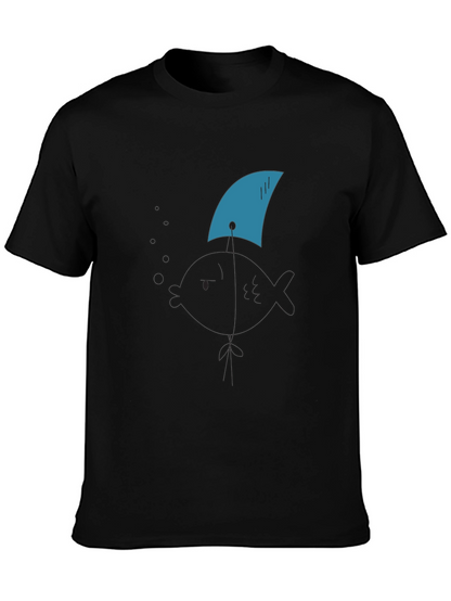 Shark Fin Tee - Black Cotton Graphic T-Shirt