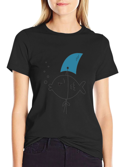 Shark Fin Tee - Black Cotton Graphic T-Shirt