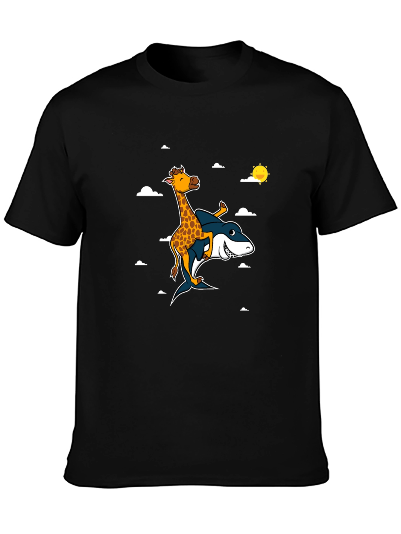 Giraffe Riding Shark T-Shirt: Funny Graphic Tee