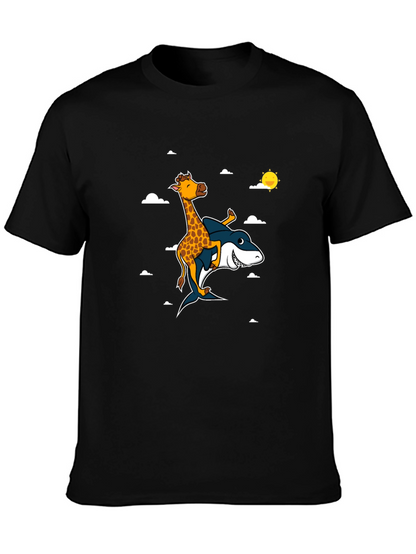 Giraffe Riding Shark T-Shirt: Funny Graphic Tee