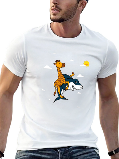 Giraffe Riding Shark T-Shirt: Funny Graphic Tee
