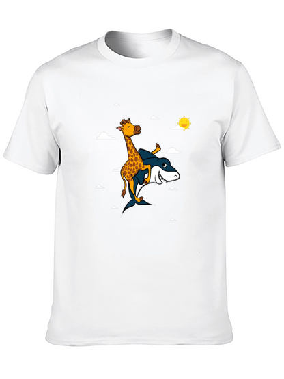 Giraffe Riding Shark T-Shirt: Funny Graphic Tee