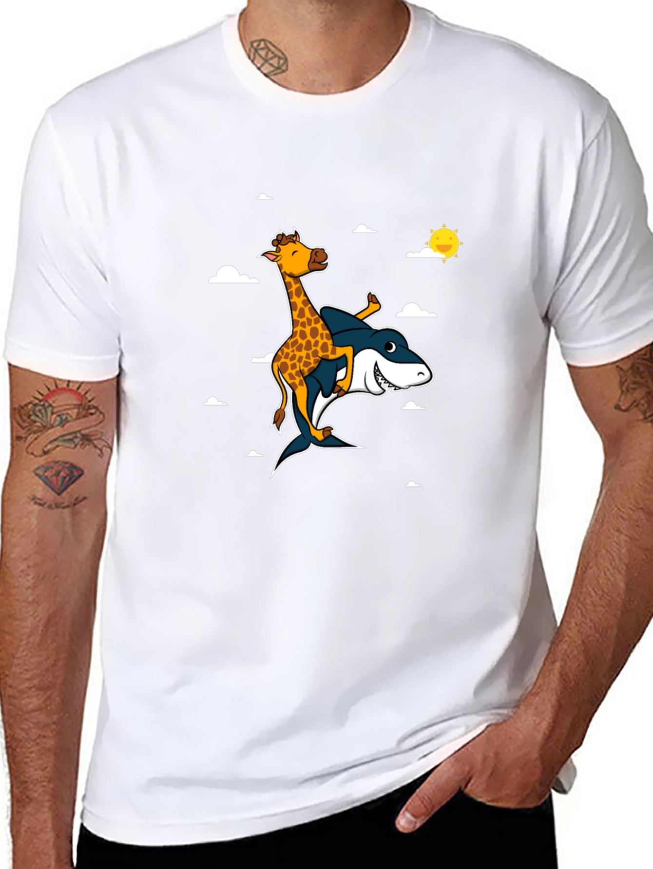 Giraffe Riding Shark T-Shirt: Funny Graphic Tee