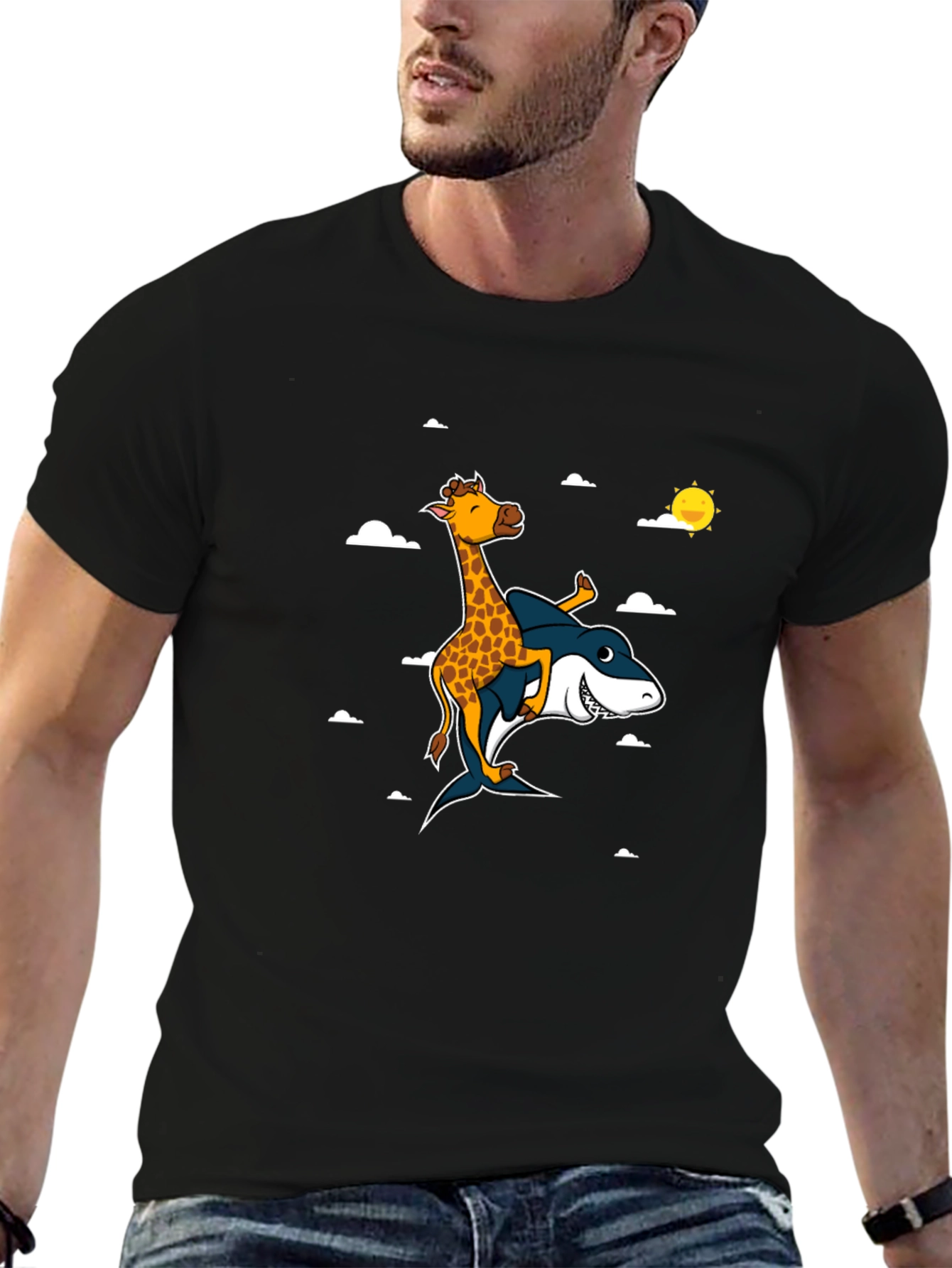 Giraffe Riding Shark T-Shirt: Funny Graphic Tee