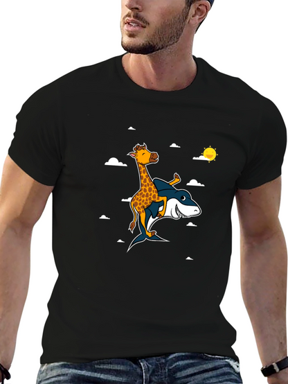 Giraffe Riding Shark T-Shirt: Funny Graphic Tee