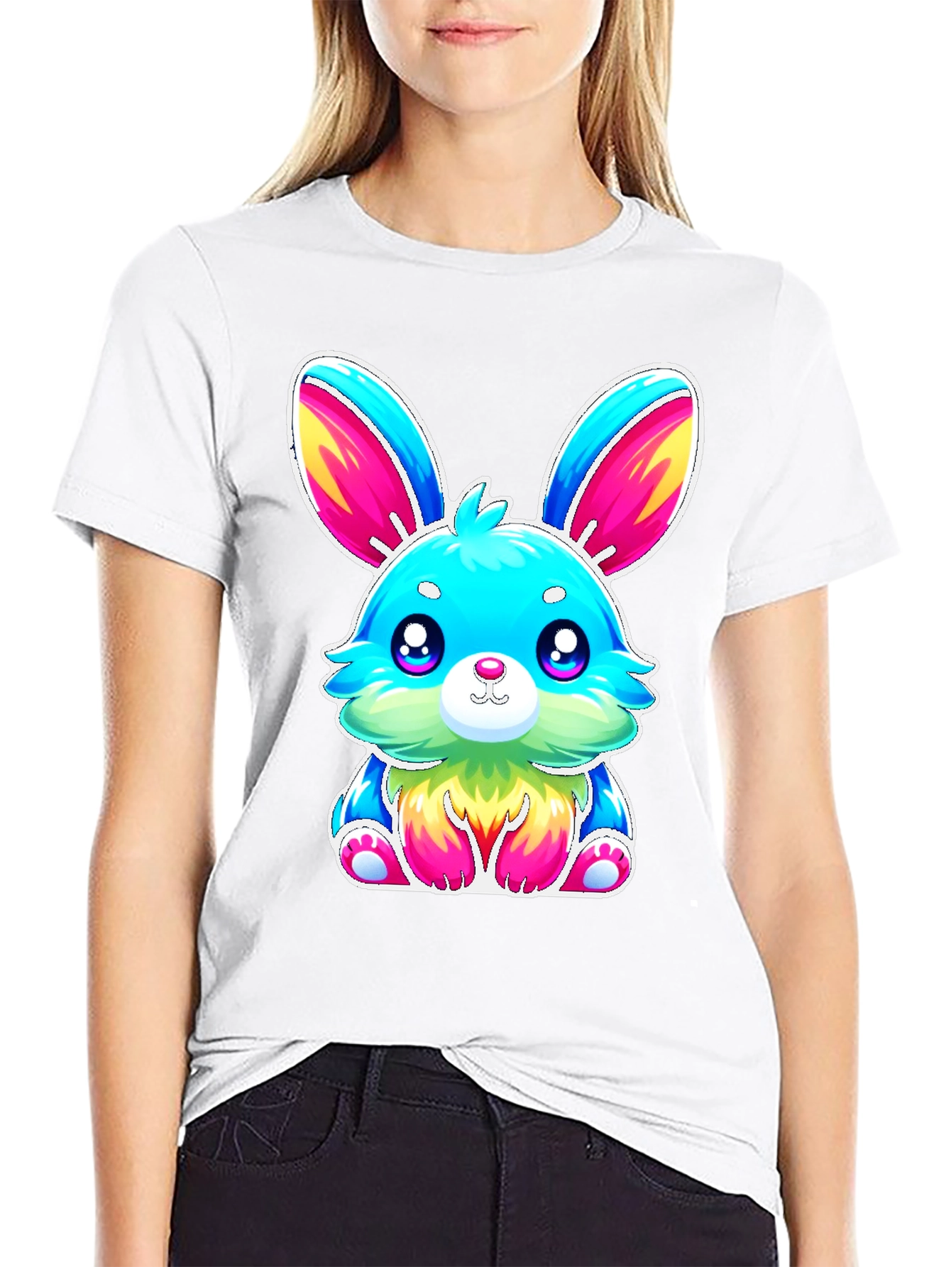 Cute Kawaii Rainbow Bunny Graphic Tee