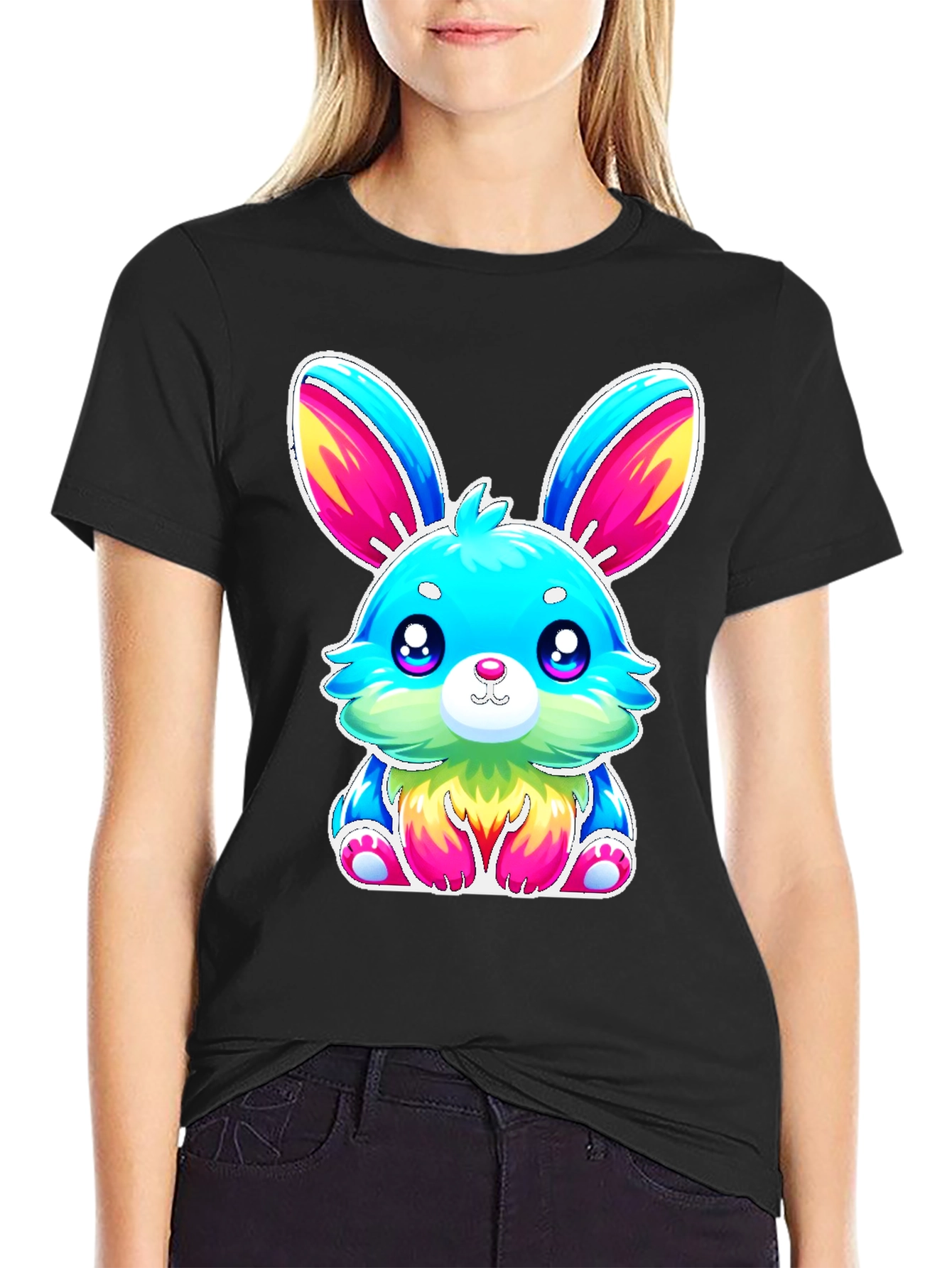 Cute Kawaii Rainbow Bunny Graphic Tee